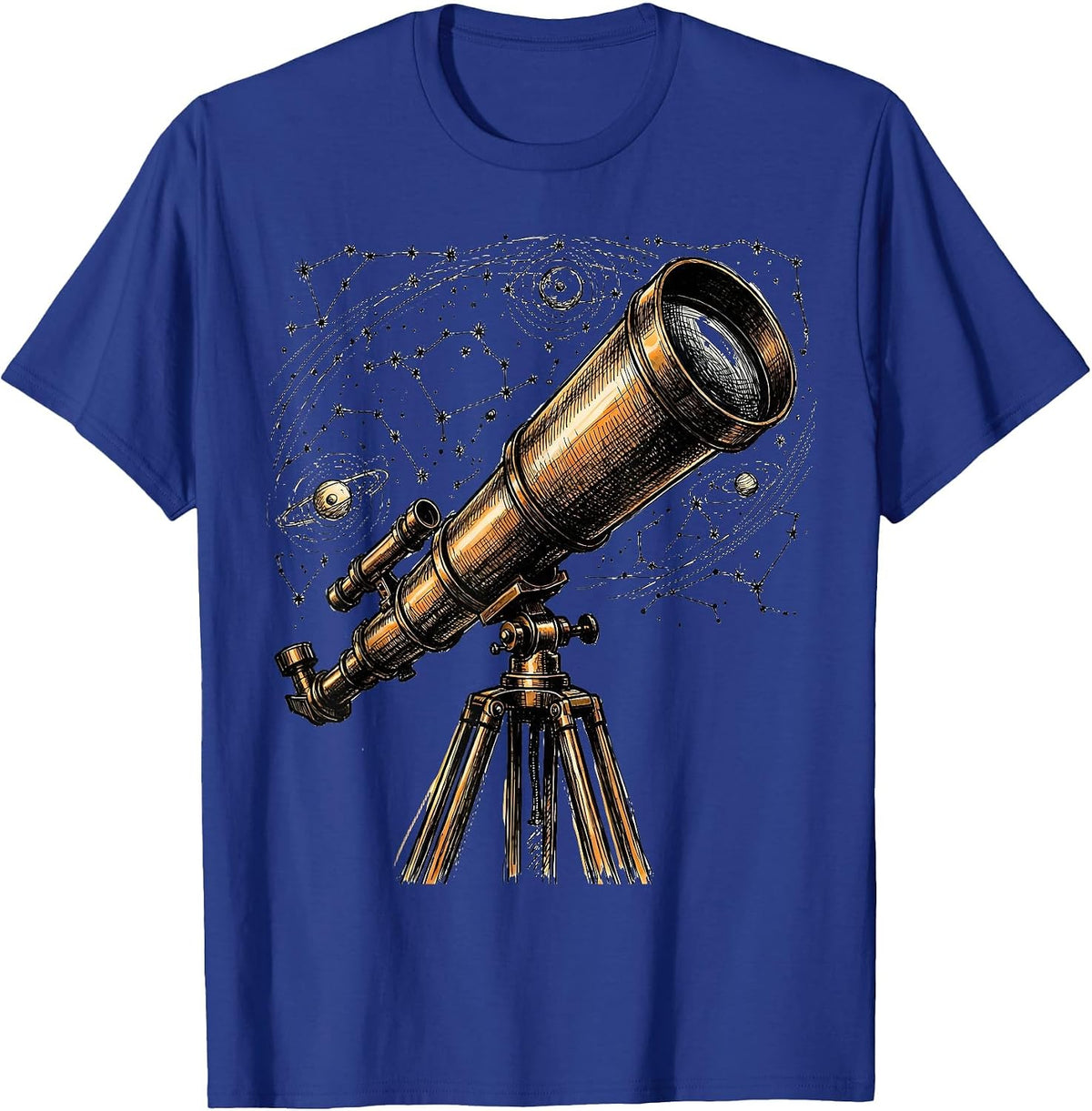 Telescope and Constellation Map Astronomy Art T-Shirt - Royal Blue