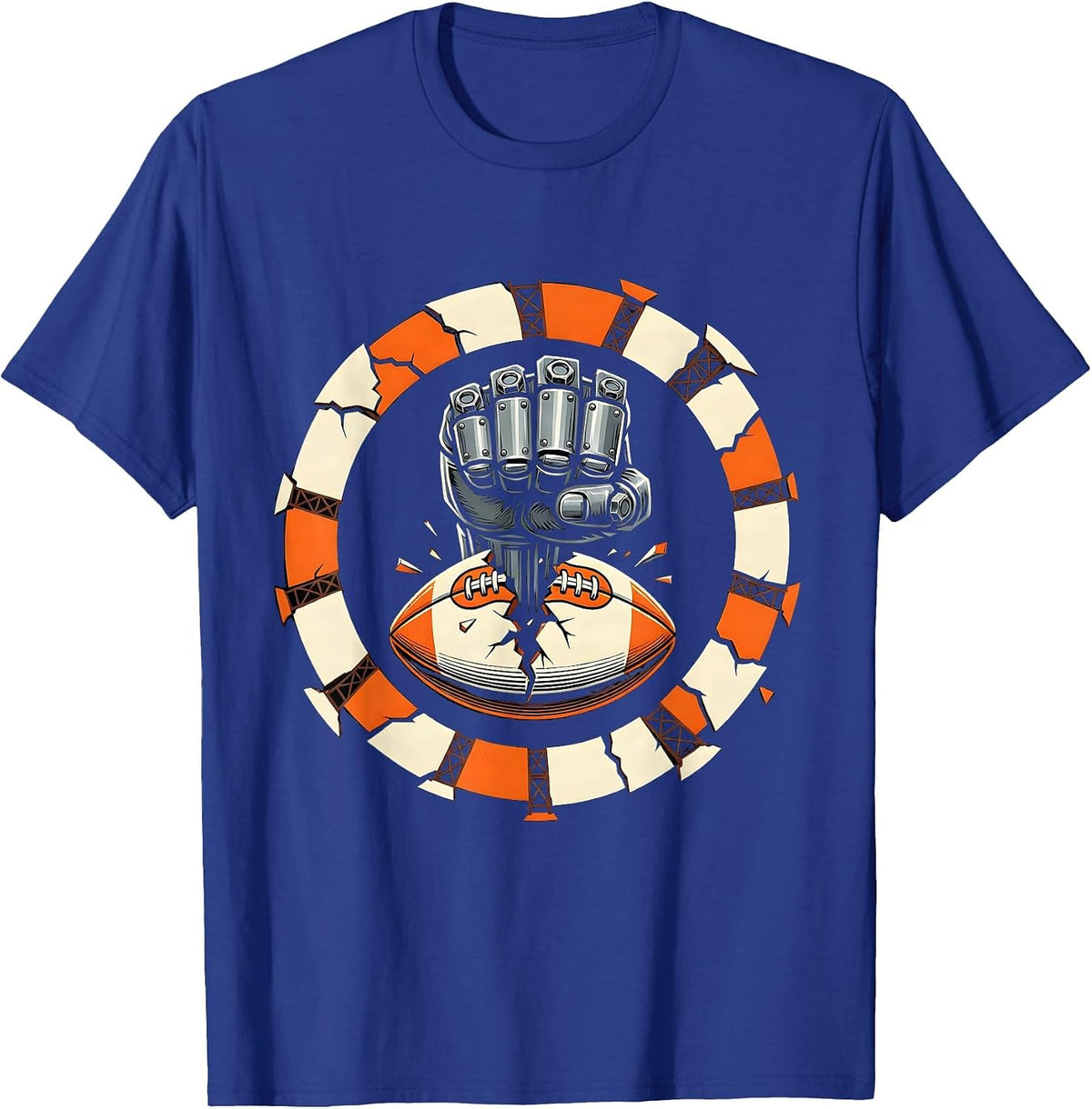 Mechanical Fist Punching Rugby Ball Graphic T-Shirt - Royal Blue
