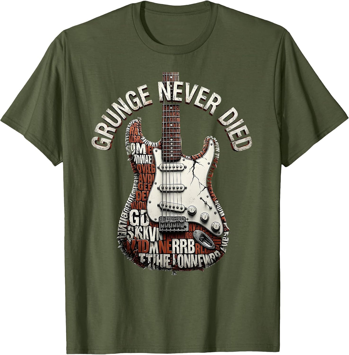 Grunge Never Died Rock Music Graphic Design T-Shirt - Olive Green