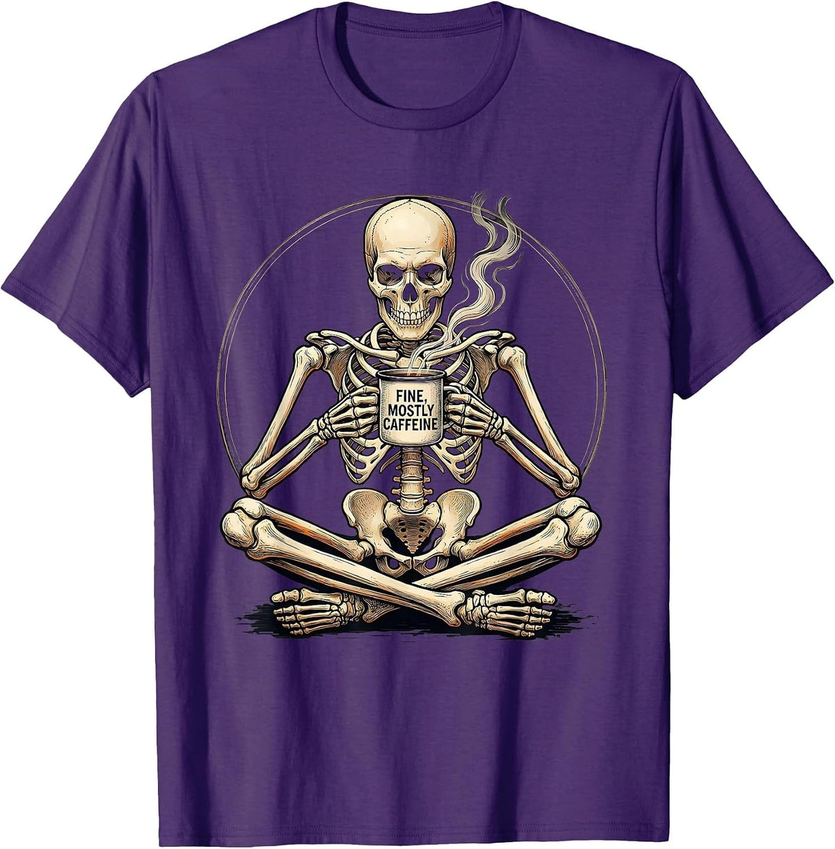 Men's Fine, Mostly Caffeine Whimsical Dry Humor Halloween Coffee T-Shirt - Purple