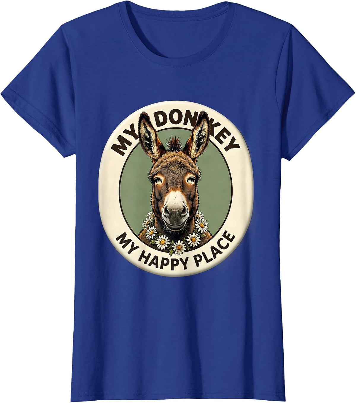 Women's My Donkey My Happy Place Funny Donkey Lover Vintage Animal T-Shirt - Royal Blue