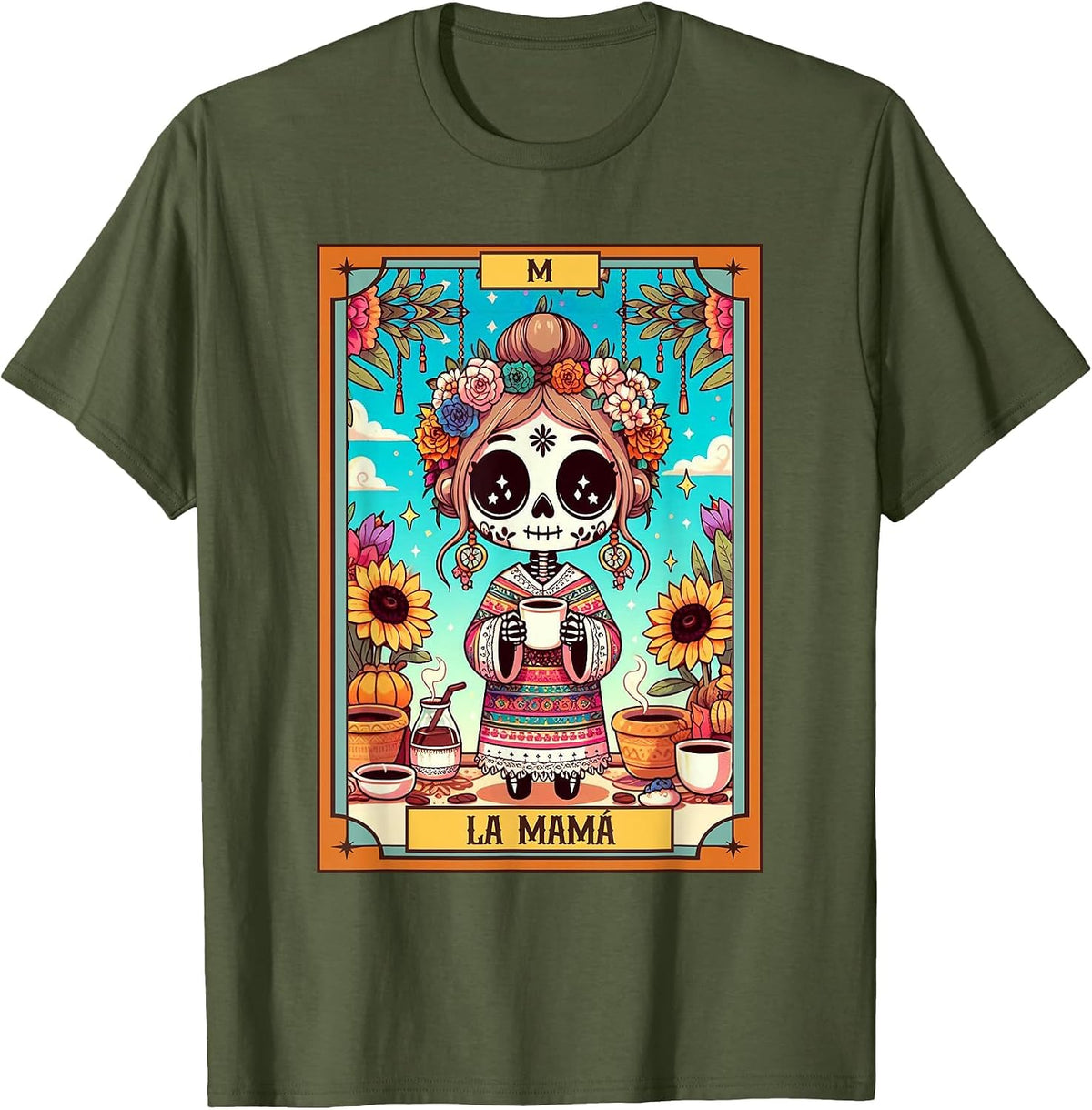 Mexican Mom Latina Spanish Mother’s Day La Mama Tarot Card T-Shirt - Olive Green