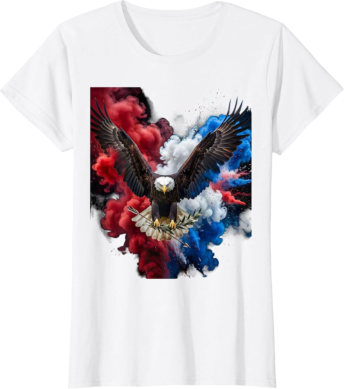 Women's Patriotic Bald Eagle Arrows and Olive Branch T-Shirt - White