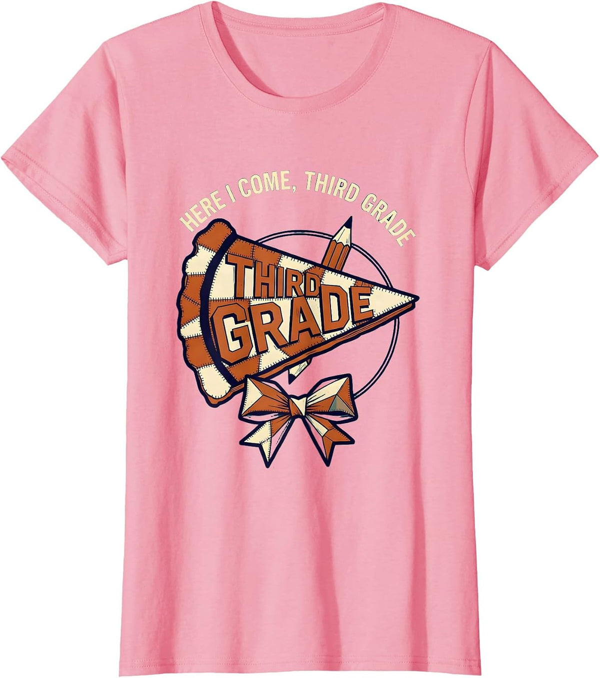 Women's Here I Come Third Grade Cheerful Back To School Pennant T-Shirt - Pink