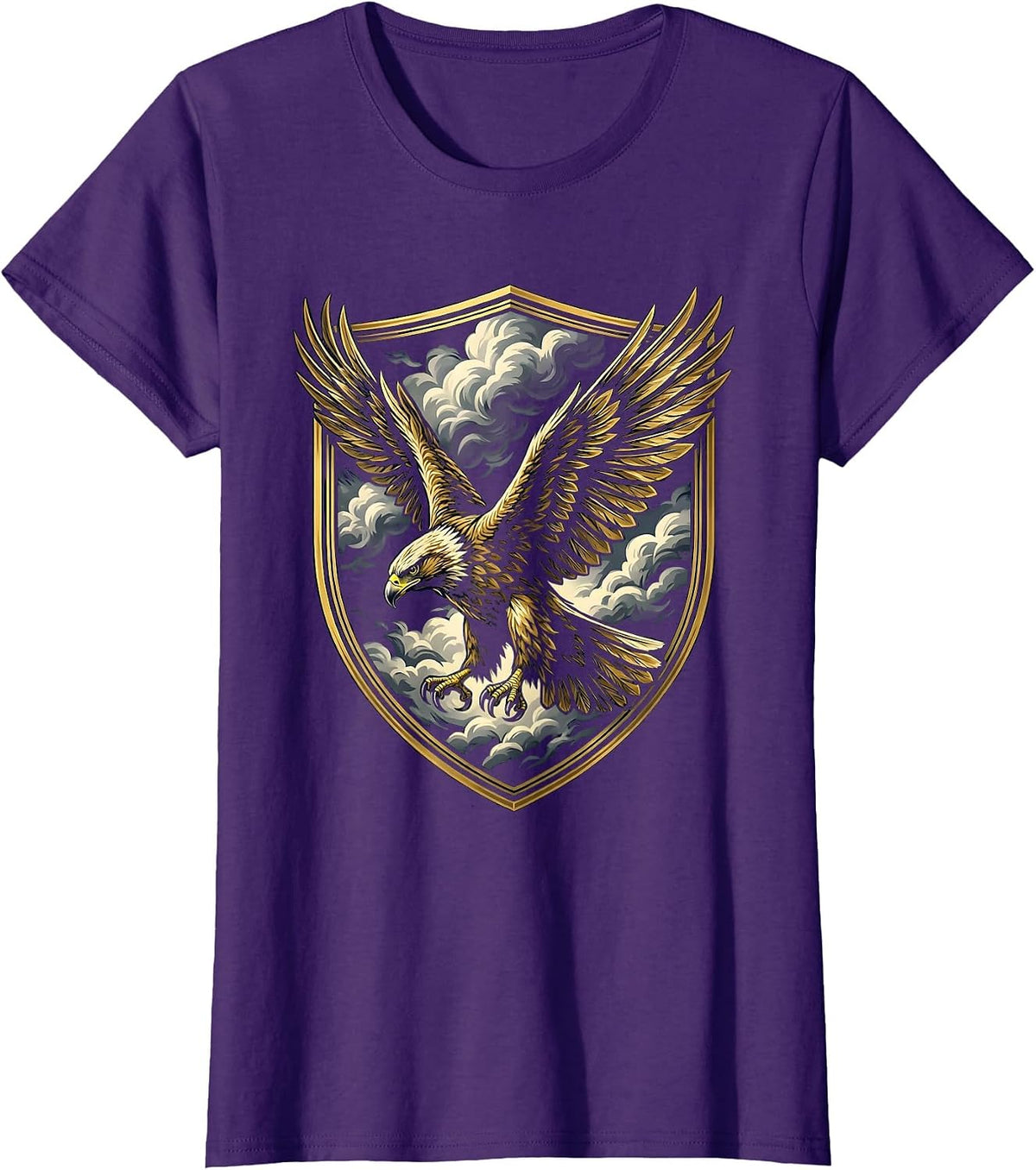 Falcon Diving Through Storm Clouds Illustration T-Shirt - Purple