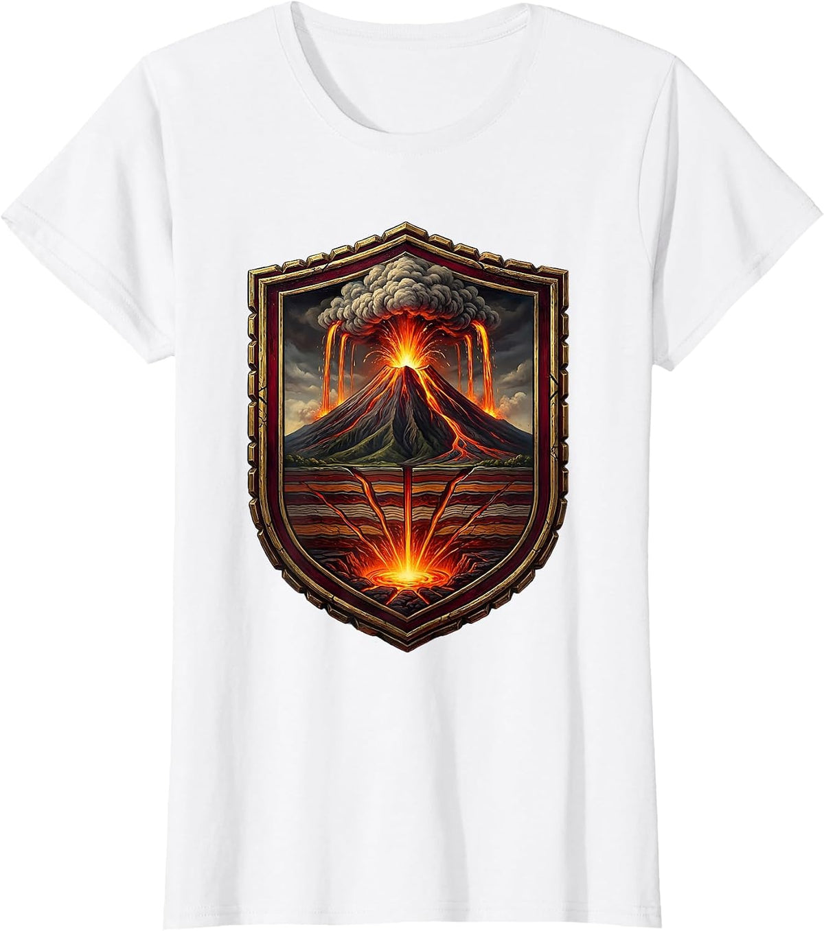 Volcanic Eruption Cross-Section Underground Layers T-Shirt - White