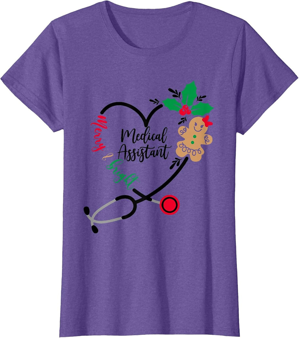 Medical Assistant Merry and Bright Christmas T-Shirt - Purple Heather