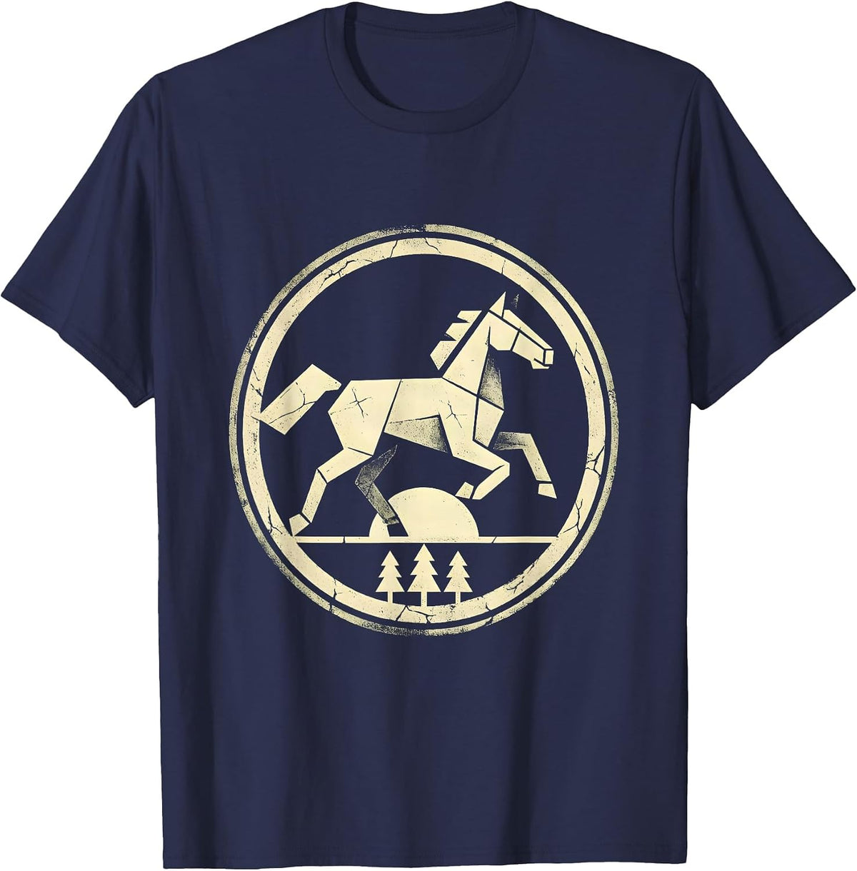 Men's White Horse Galloping Meadow Freedom Graphic T-Shirt - Navy Blue