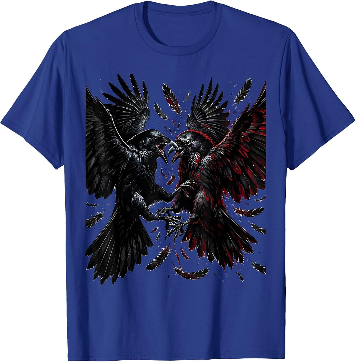 Crow vs Raven Mid-Air Battle Illustration T-Shirt - Royal Blue