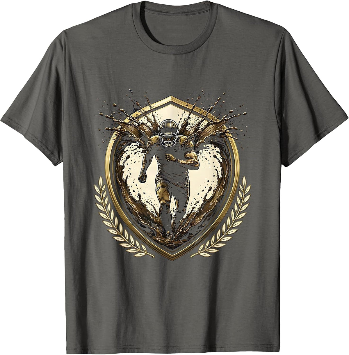 Men's Rugby Player Bulldozing Through Mud Spray T-Shirt - Asphalt Grey
