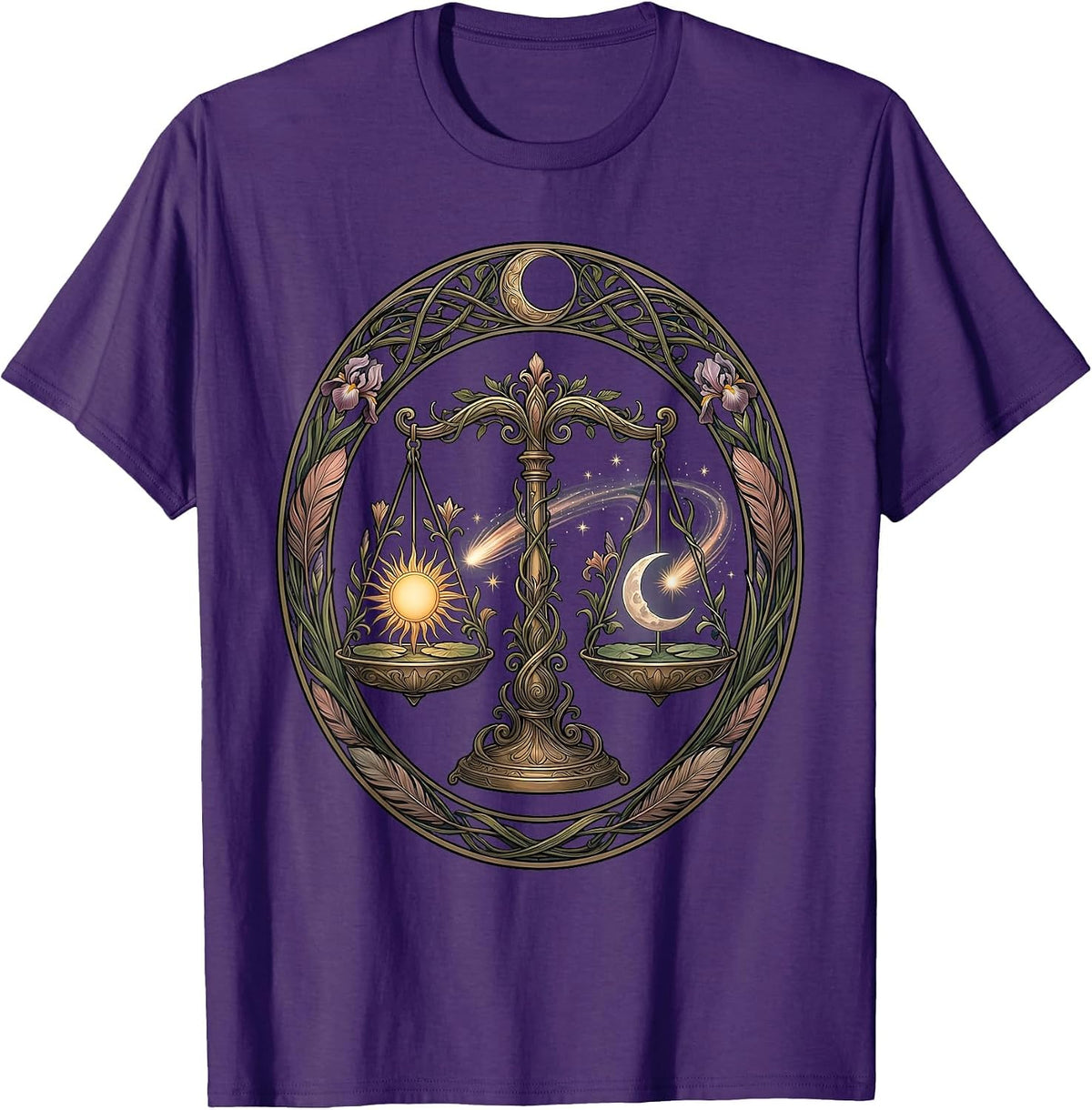 Libra Ornate Balance Scale Celestial Astrology T-Shirt - Purple