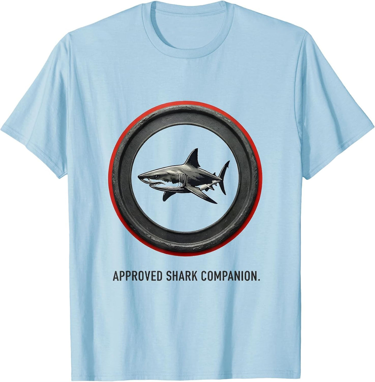 Men's Approved Shark Companion Funny Shark Lover Ocean Wildlife T-Shirt - Baby Blue