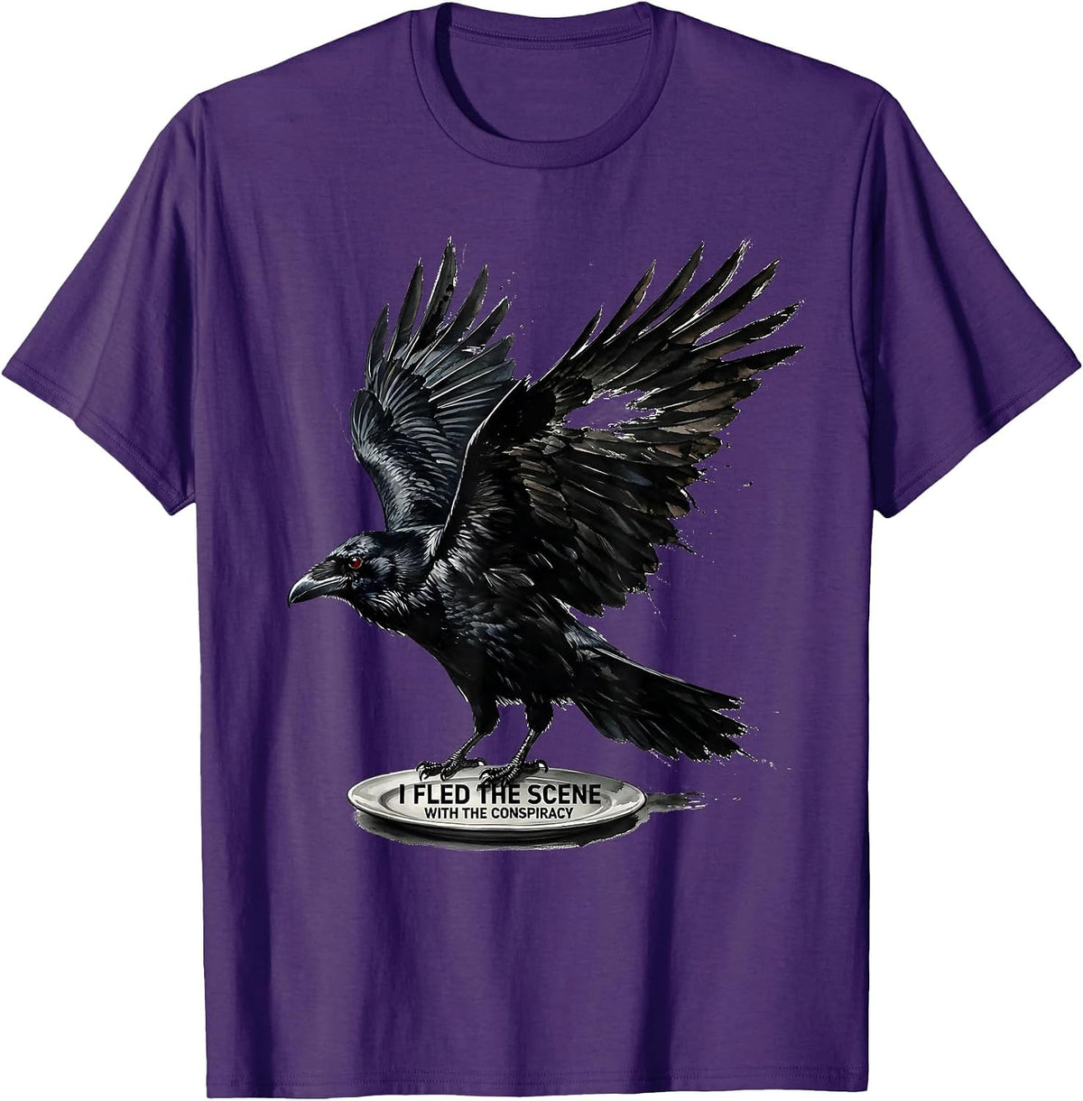Men's I Fled The Scene With The Conspiracy Dark Humor Gothic Raven T-Shirt - Purple