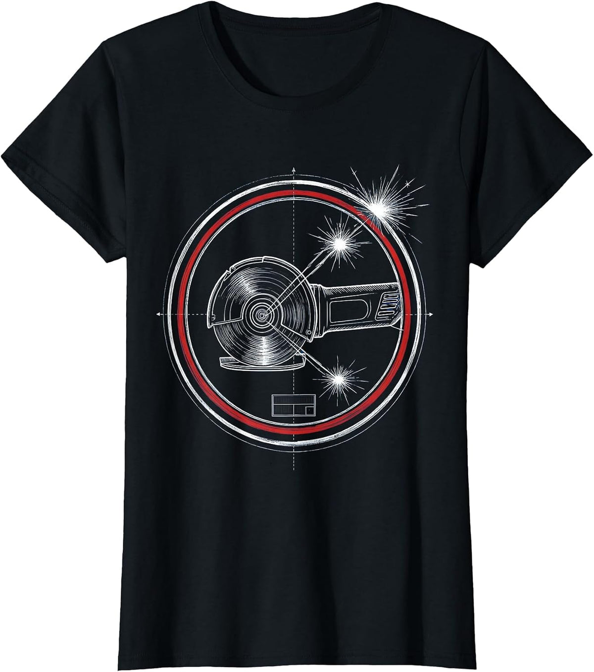 Women's Grinding Wheel Sparks Flying Illustration T-Shirt - Black