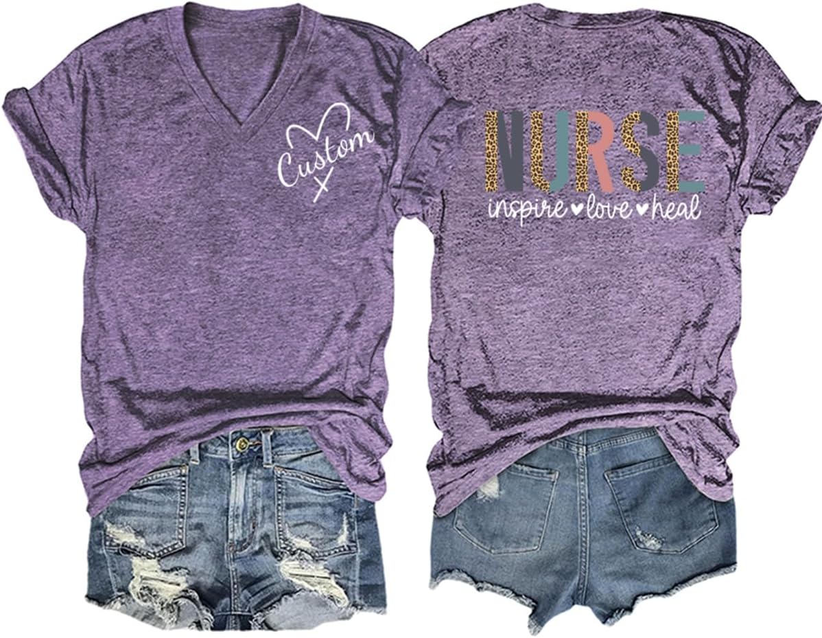 Custom Nurse Shirt Women Personalized Registered Nurse T Shirt Nursing School Student Customized Nurse Name Tshirt - Purple