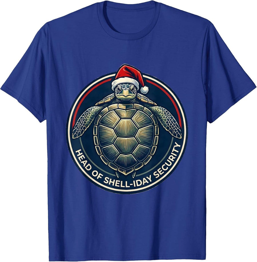 Head Of Shell-iday Security Funny Sea Turtle Christmas Fan T-Shirt - Royal Blue