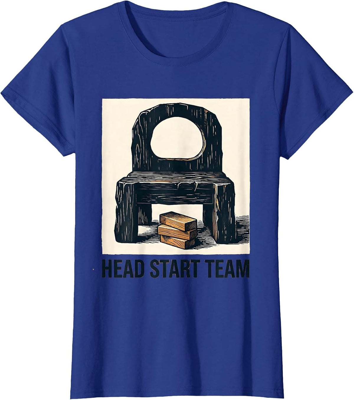Women's Head Start Team Linocut Preschool Teacher Back To School T-Shirt - Royal Blue