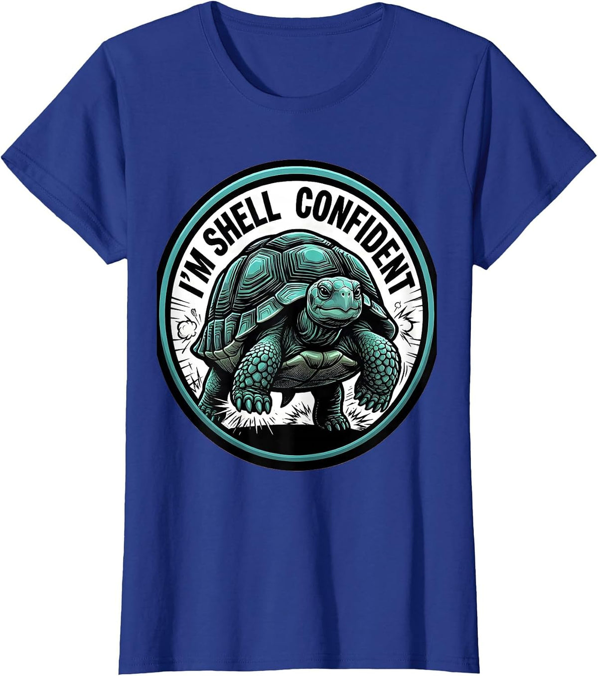 Women's I'm Shell Confident Comic Book Funny Turtle Lover Pet Owner T-Shirt - Royal Blue
