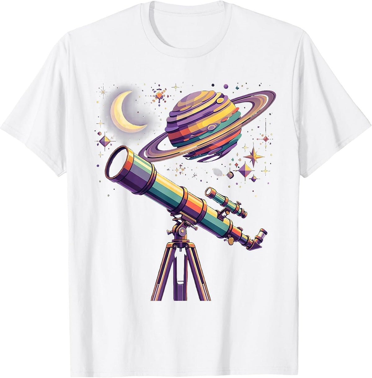 Telescope Night Sky Stargazing Astronomy Design T-Shirt - White