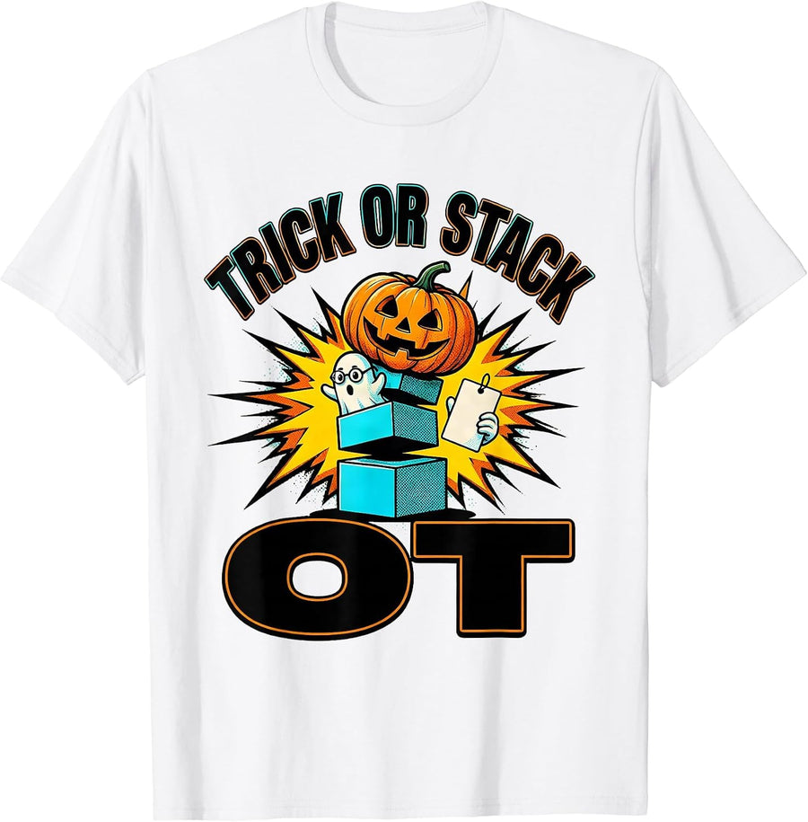 Men's Trick Or Stack OT Pop Art Occupational Therapist Halloween T-Shirt - White