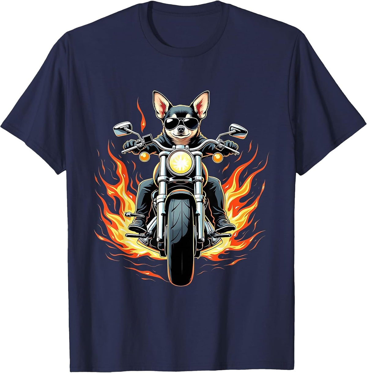 Funny Chihuahua Dog Riding a Motorcycle Chihuahua Lovers T-Shirt - Navy Blue