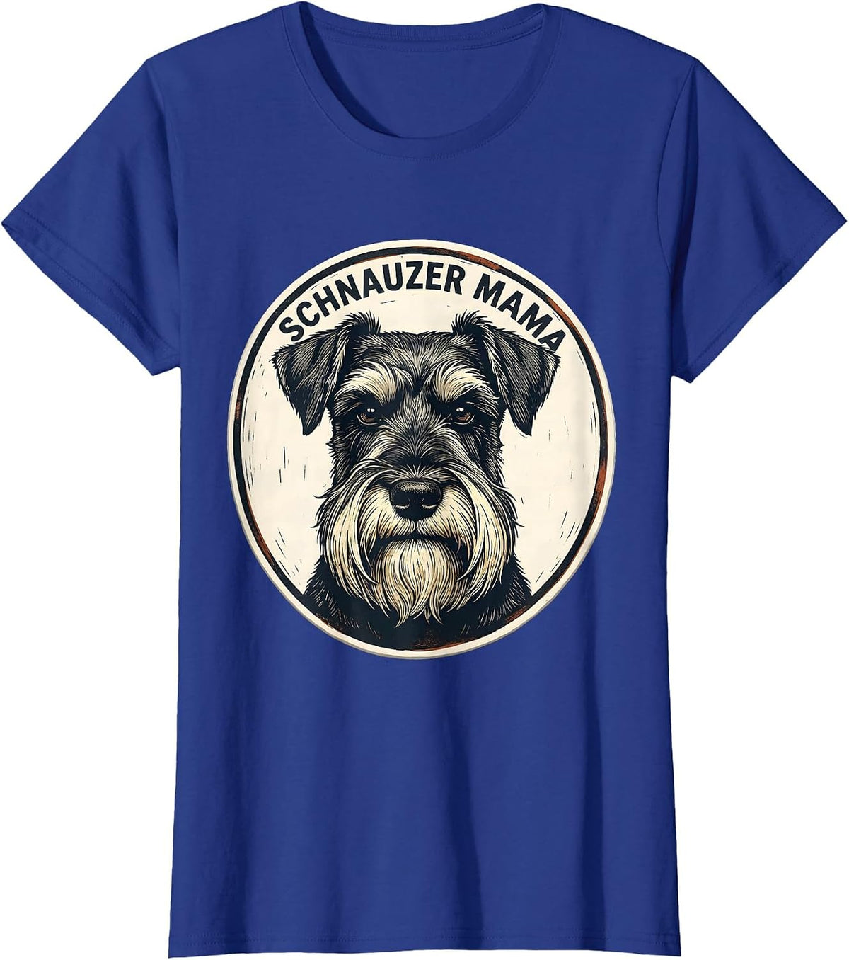 Women's Schnauzer Mama Linocut Miniature Schnauzer Owner Dog Lover T-Shirt - Royal Blue