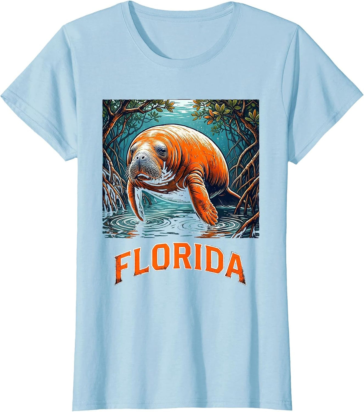 FLORIDA Vintage Manatee Surfing Florida State Pride Souvenir T-Shirt - Baby Blue