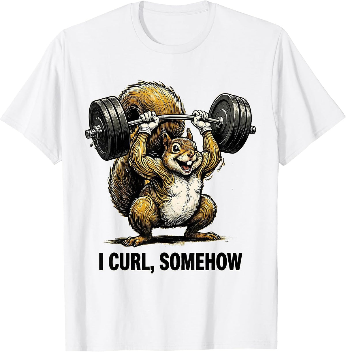 Men's I Curl Somehow Retro Cartoon Funny Gym Workout Weightlifting T-Shirt - White