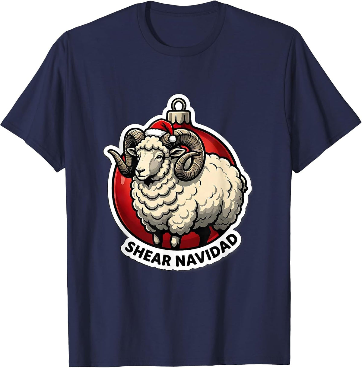 Men's Shear Navidad Funny Llama Christmas Pun Ugly Sweater Party T-Shirt - Navy Blue