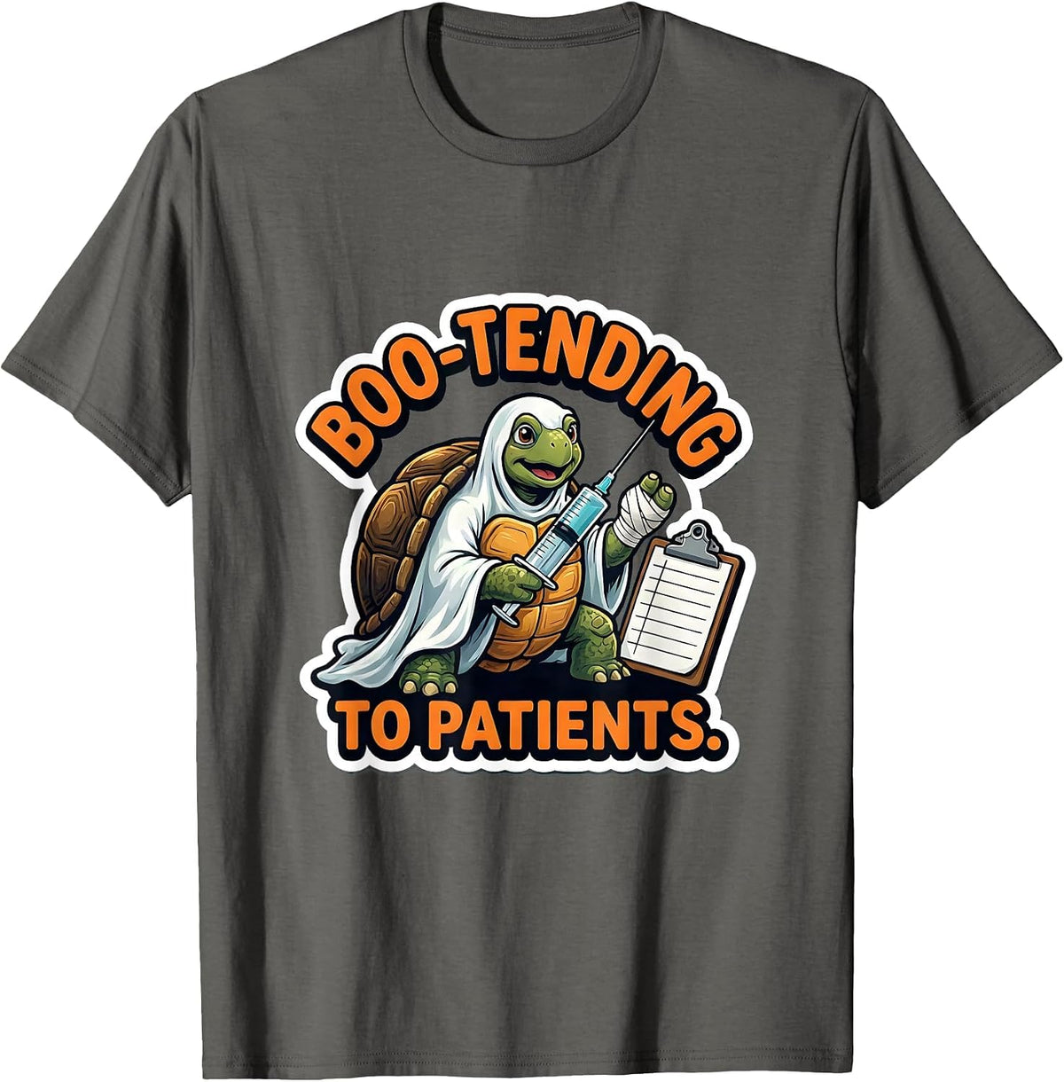 Men's Boo-tending To Patients Funny Vet Tech Halloween Workplace T-Shirt - Asphalt Grey