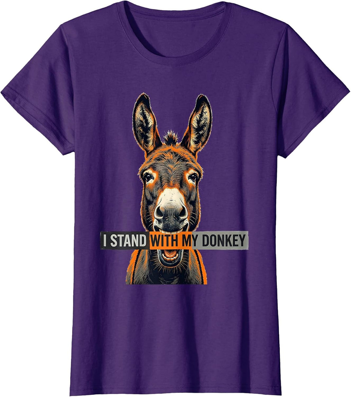 Women's I Stand With My Donkey Funny Donkey Mask Animal Lover Humor T-Shirt - Purple