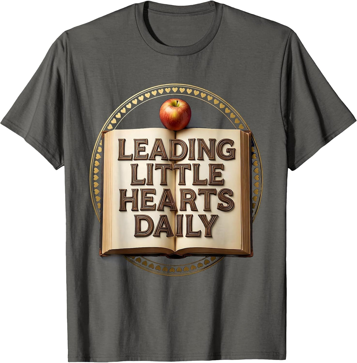 Leading Little Hearts Daily Elementary Teacher T-Shirt - Asphalt Grey