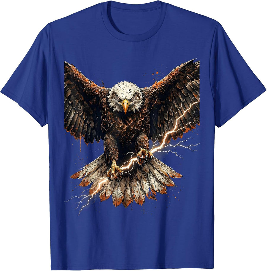 Bald Eagle Clutching Lightning Bolt Graphic T-Shirt - Royal Blue