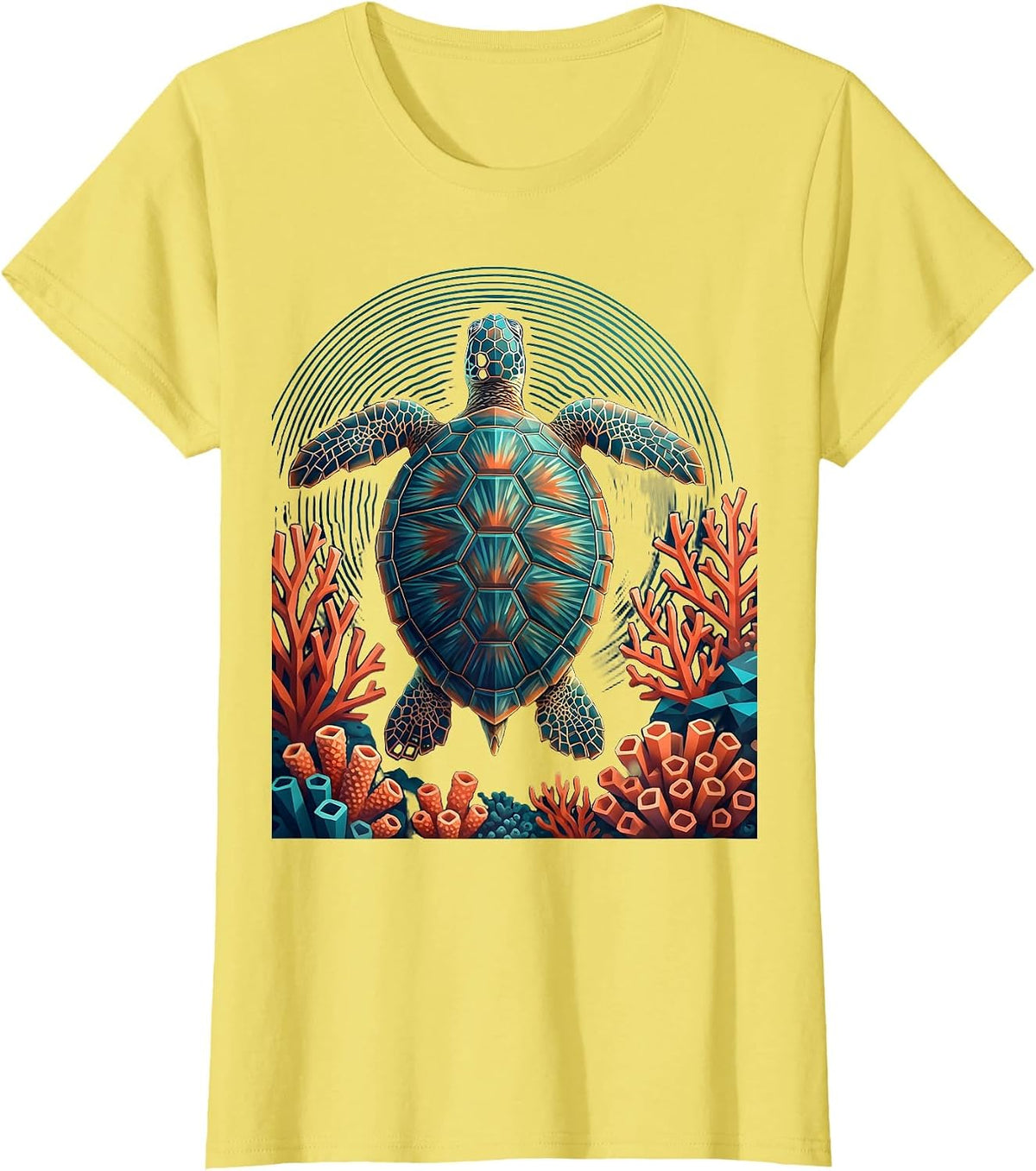 Sea Turtle Coral Reef Caribbean Ocean Art T-Shirt - Lemon Yellow