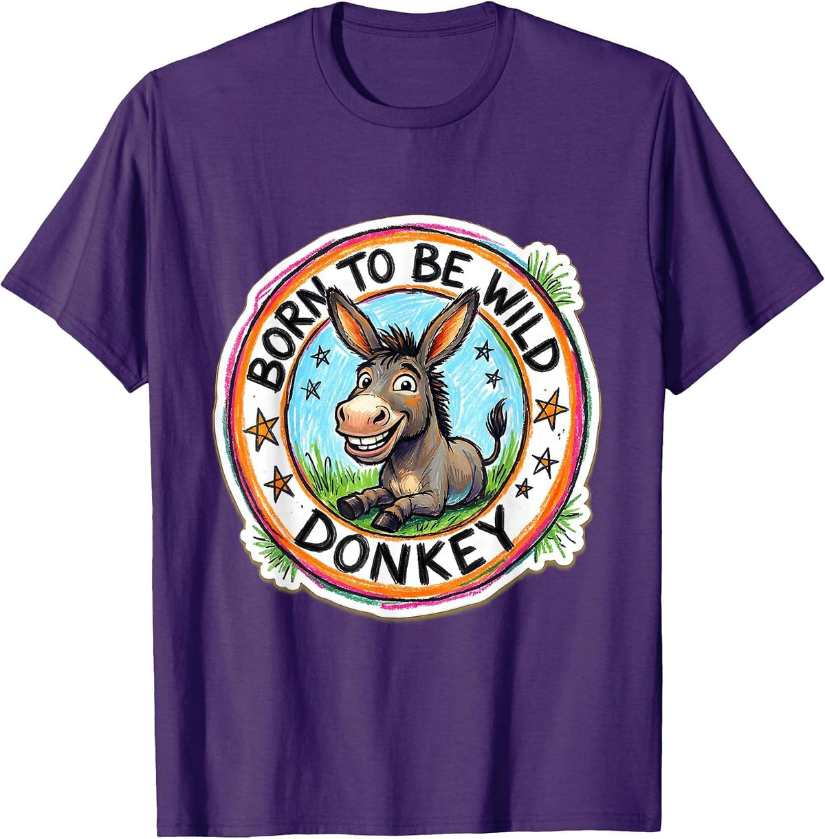 Men's Born to Be Wild Donkey Funny Animal Design T-Shirt - Purple