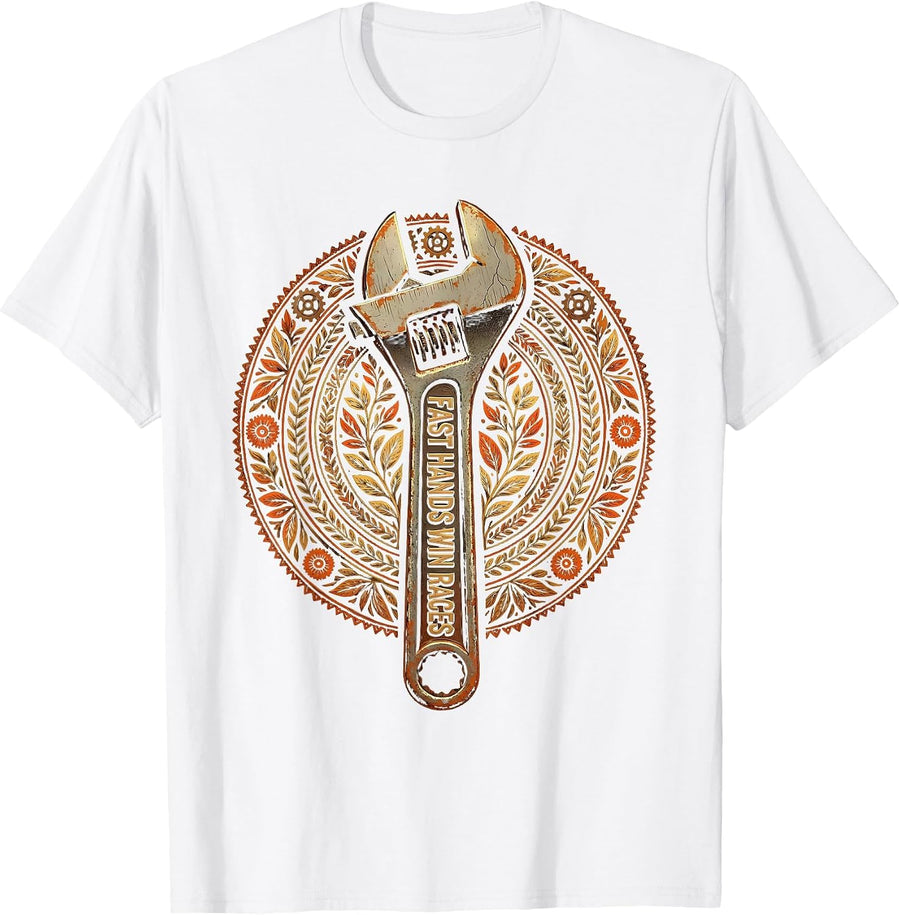 Men's Fast Hands Win Races Pit Crew Design T-Shirt - White