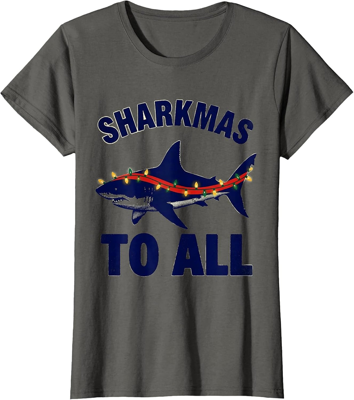 Women's Sharkmas To All Screenprint Poster Shark Lover Christmas T-Shirt - Asphalt Grey