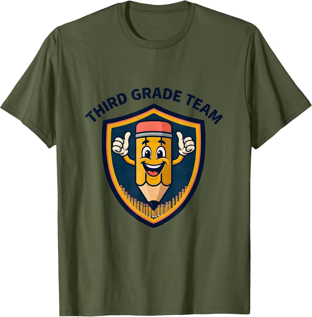 Third Grade Team Cute Pencil Mascot Back to School T-Shirt - Olive Green
