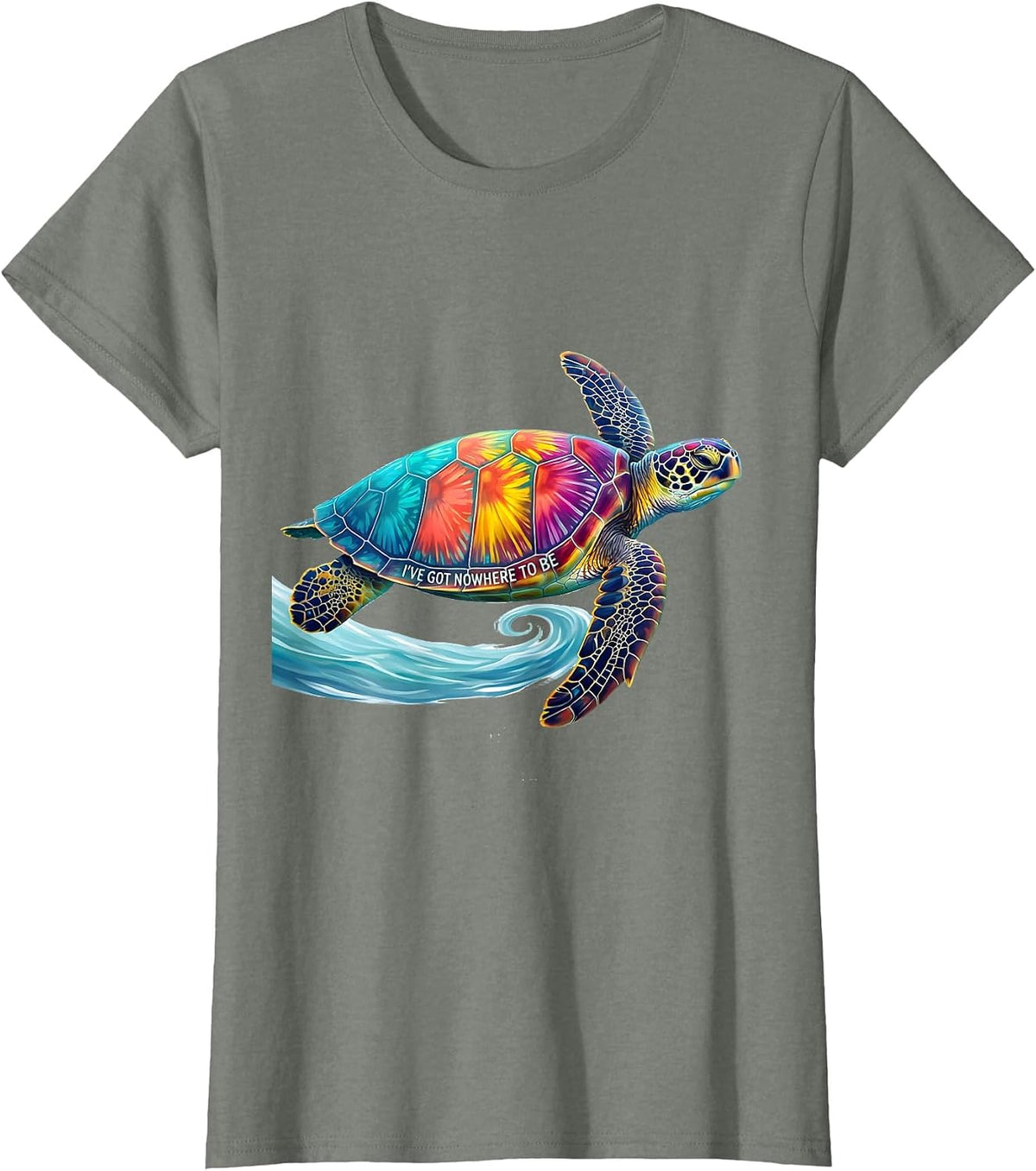 I've Got Nowhere To Be Colorful Sea Turtle Ocean Animal T-Shirt - Olive Heather