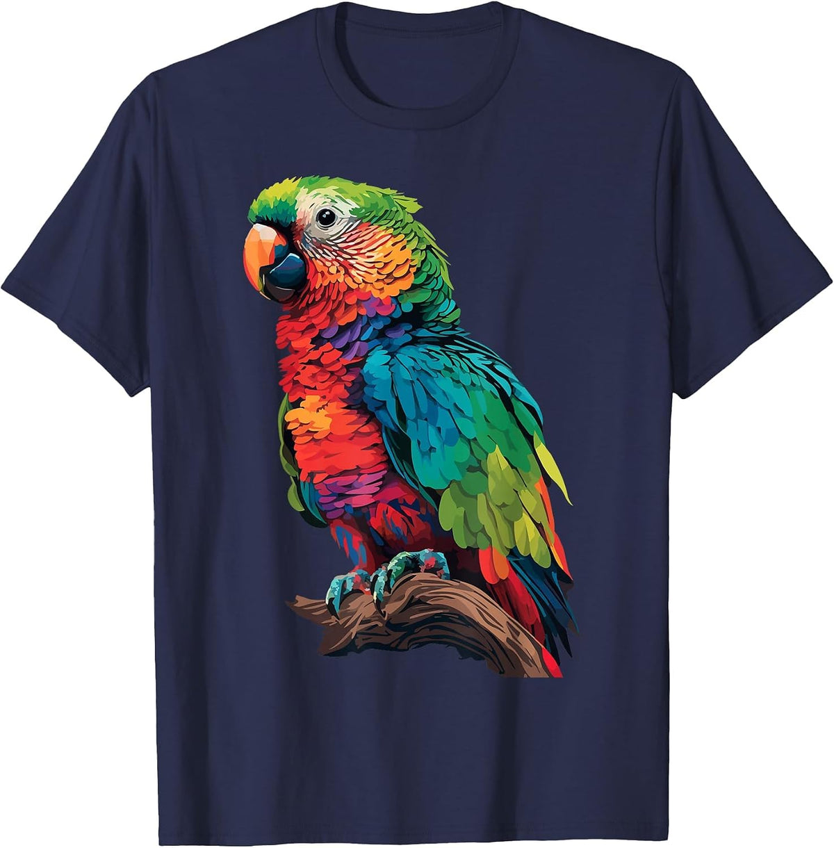 Colorful Parrot Watercolor T-Shirt - Navy Blue