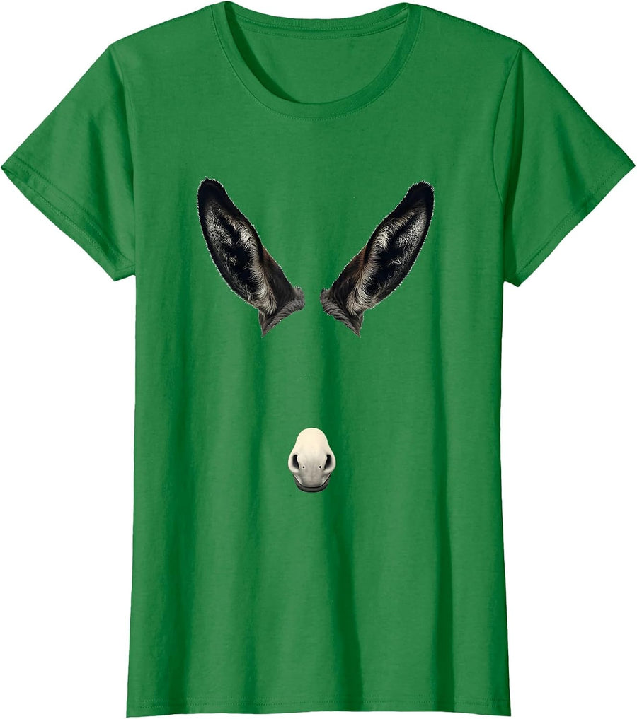 Women's Donkey Ears Funny Animal Lover Novelty Humor T-Shirt - Kelly Green
