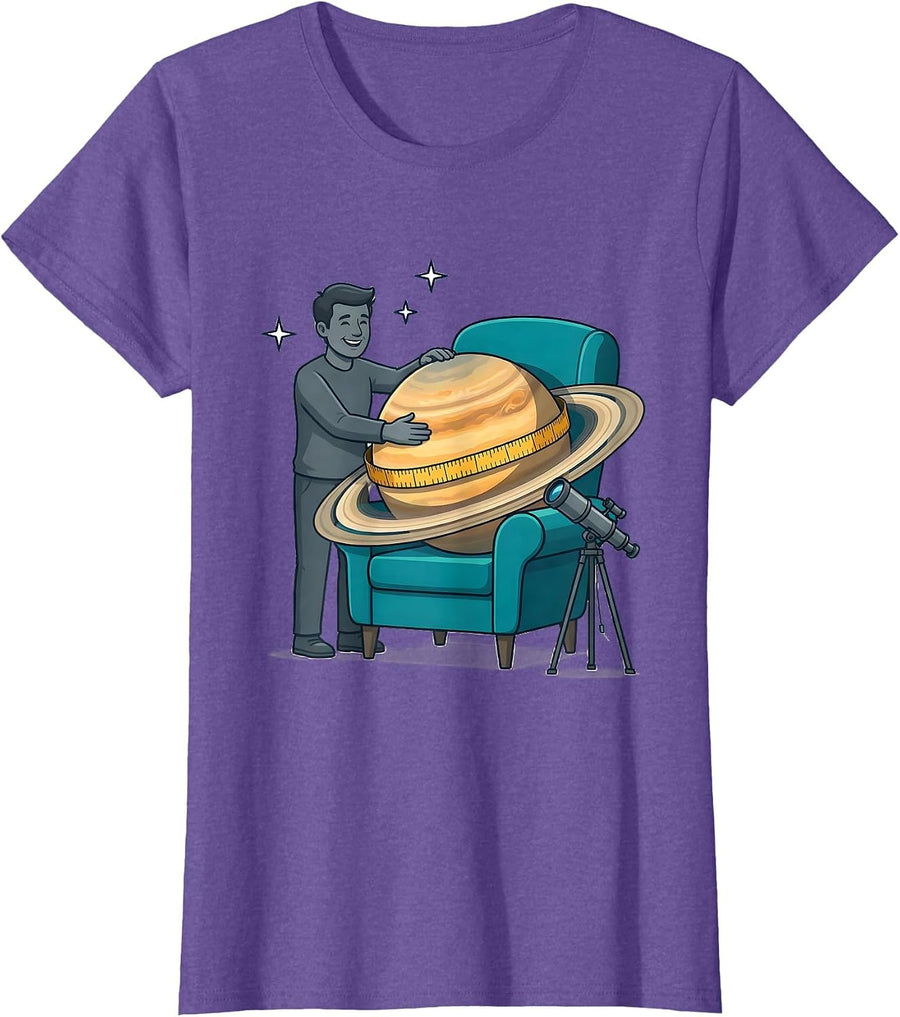 Women's Planet Lounging Flat Vector Space Lover Astronomy Humor T-Shirt - Purple Heather