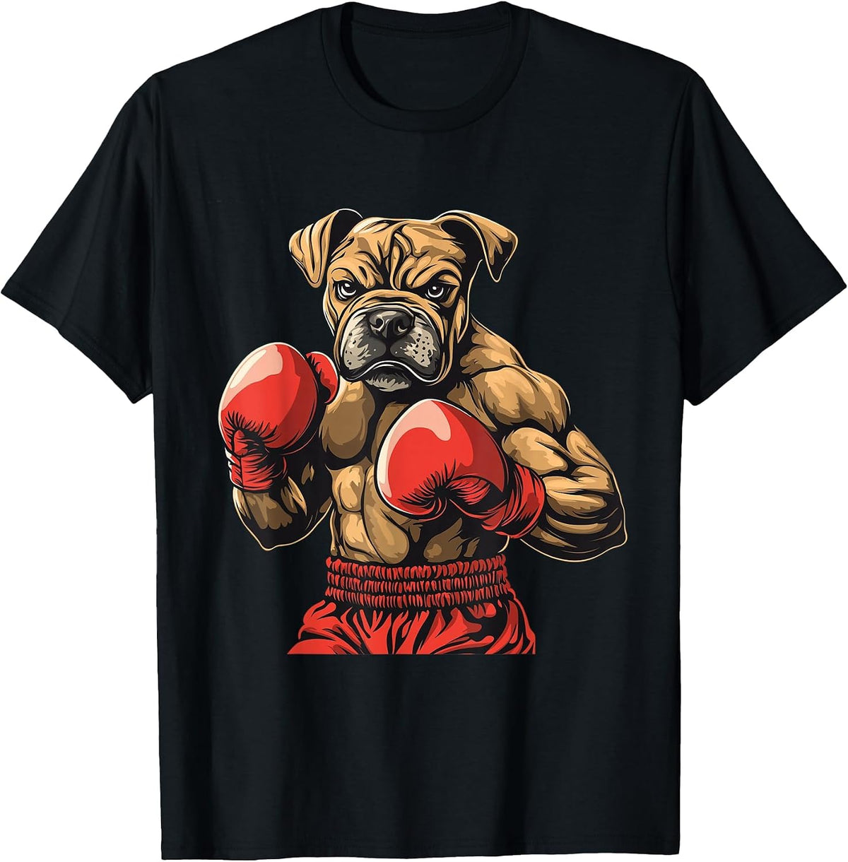 Boxer Dog Boxing Gloves Graphic T-Shirt - Black