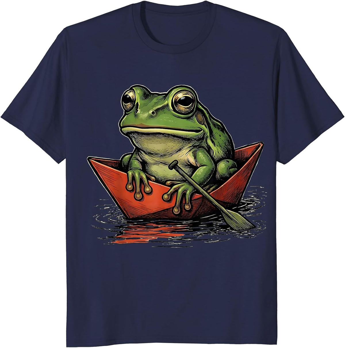 Men's Squat Frog Lounging Cartoon Humor Meme Lover T-Shirt - Navy Blue