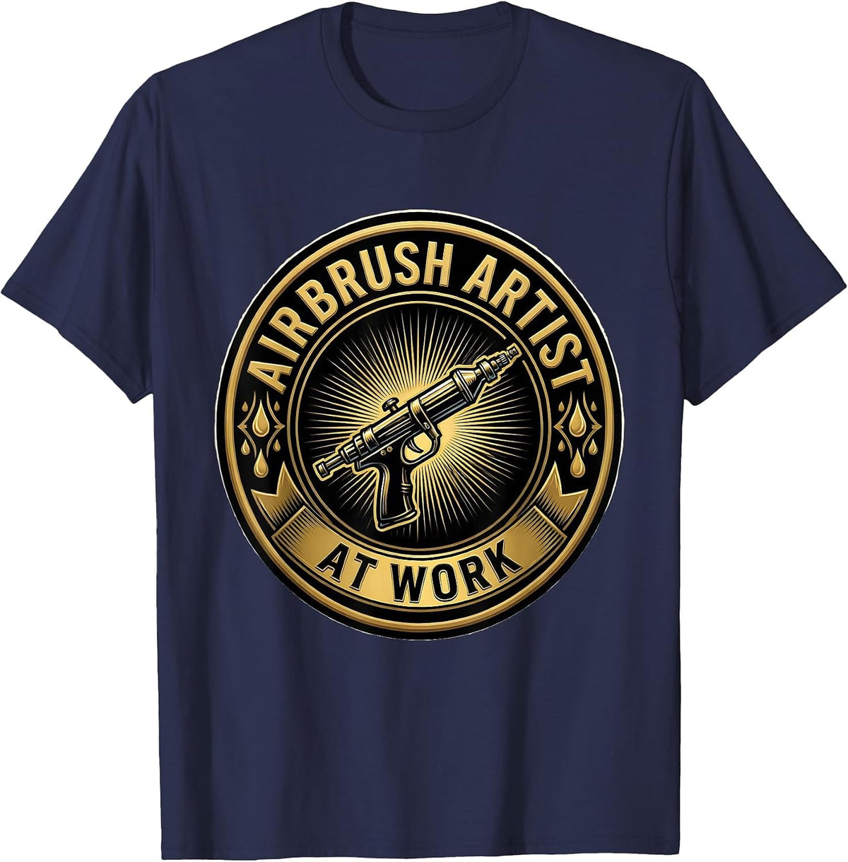 Airbrush Artist At Work Creative Design T-Shirt - Navy Blue