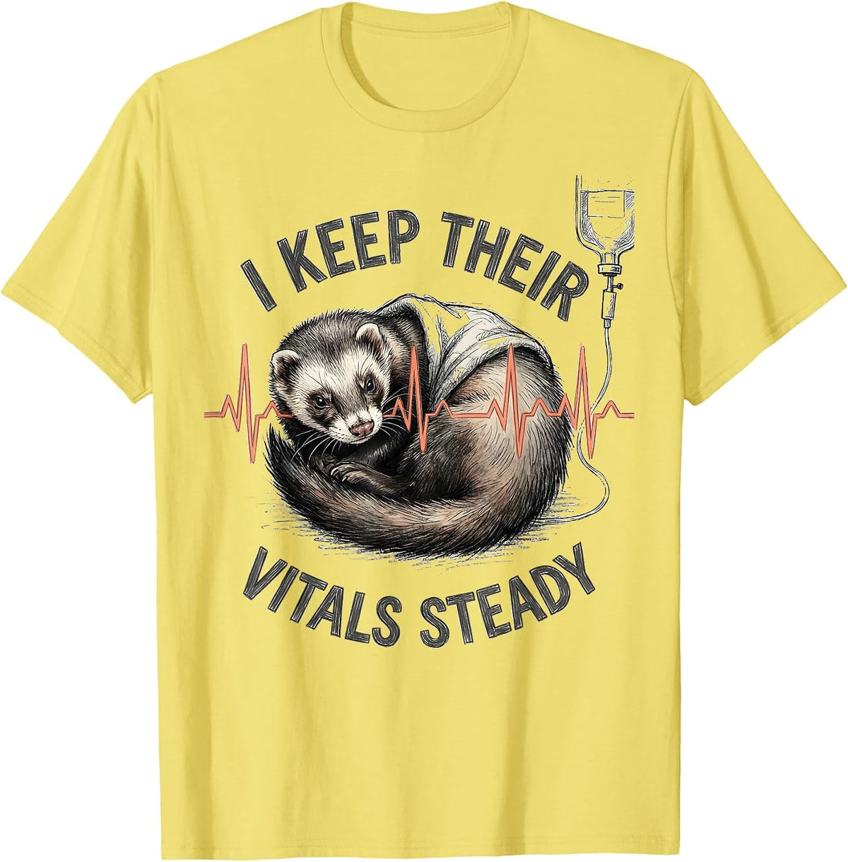 Men's I Keep Their Vitals Steady Funny Vet Tech Veterinary T-Shirt - Lemon Yellow