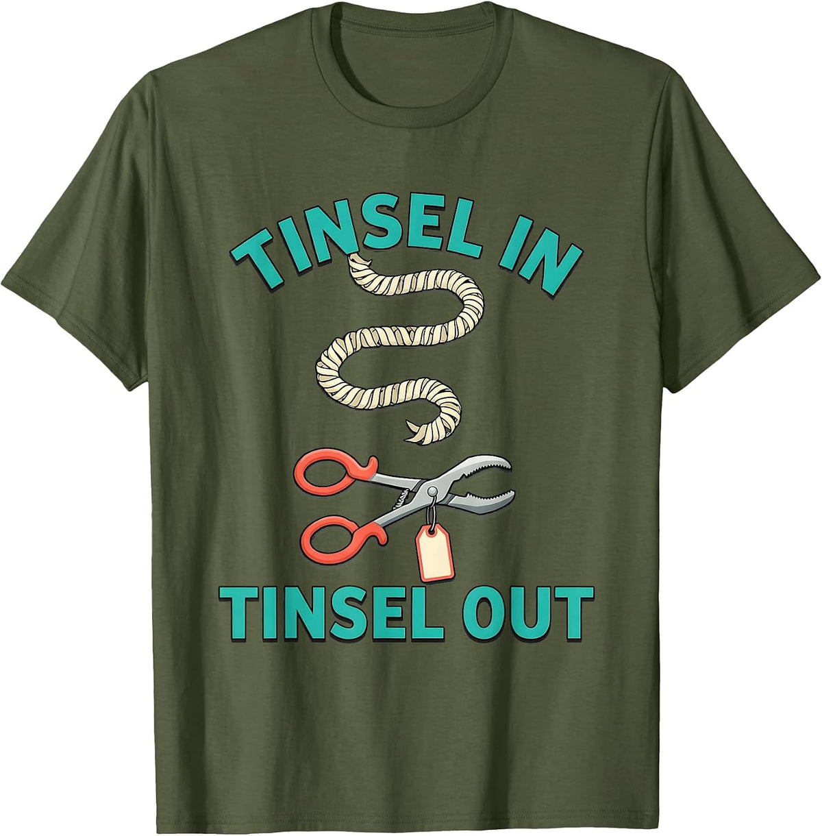 Men's Tinsel In Tinsel Out Funny Vet Tech Christmas Veterinary T-Shirt - Olive Green