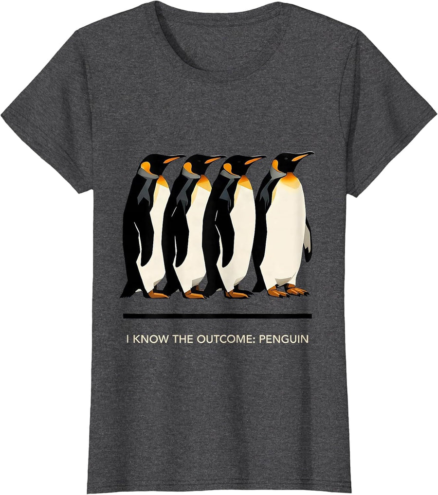 Women's I Know The Outcome Penguin Funny Penguin Lover Animal Humor T-Shirt - Dark Heather Grey