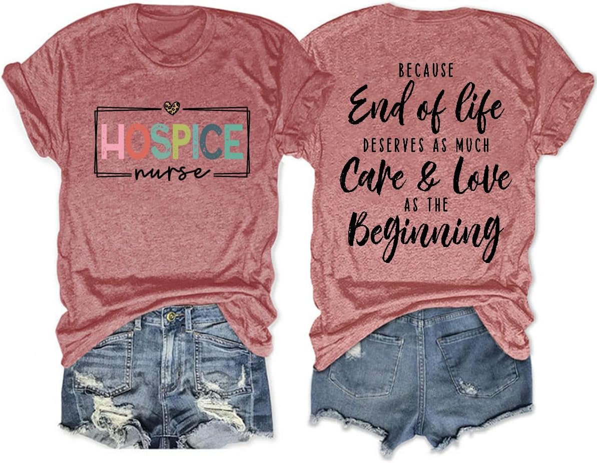 Hospice Nurse Shirt Vintage Graphic Tee for Women Hospice Nurse Gift T Shirt Short Sleeve Casual Novelty Tops - Pink