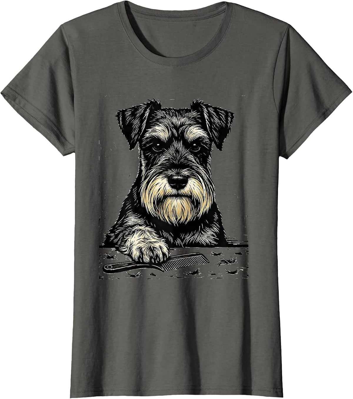 Women's Miniature Schnauzer Linocut Vintage Pet Lover Art T-Shirt - Asphalt Grey